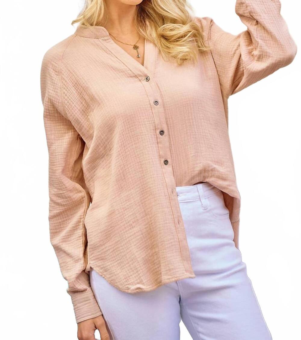 NEW DOE AND RAE double gauze cut edge long sleeve shirt in light pink